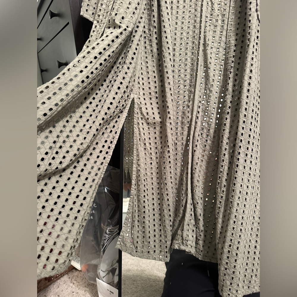Anthropologie Collared Eyelet Olive Green Duster - Picture 6 of 10